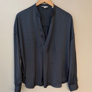 Vince Slate Blue Gray Satin V Neck Top Size Large L